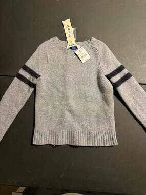 Dylan Gray Bloomingdale's Heather Grey Merino Wool Stripe Sleeve Sweater Size Yo